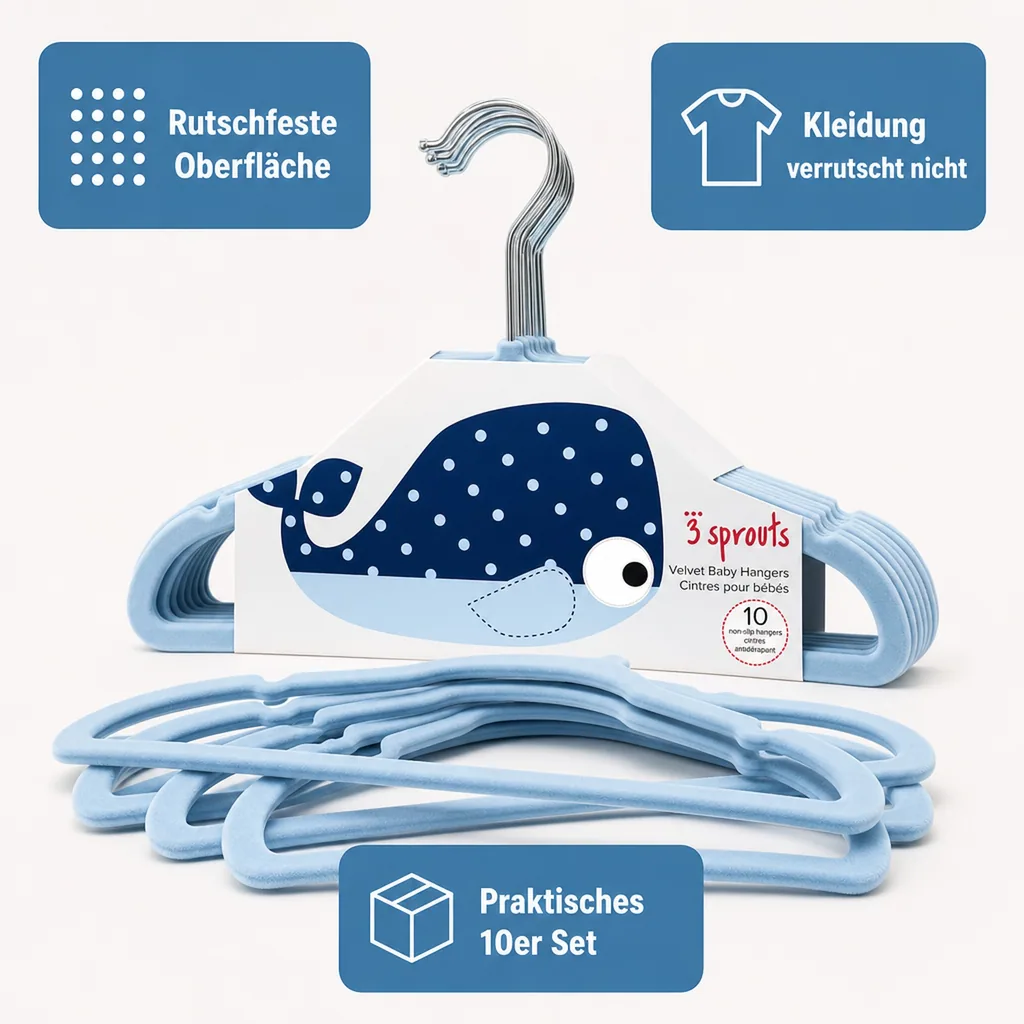3 Sprouts Kinder Kleiderbügel Wal uni blau