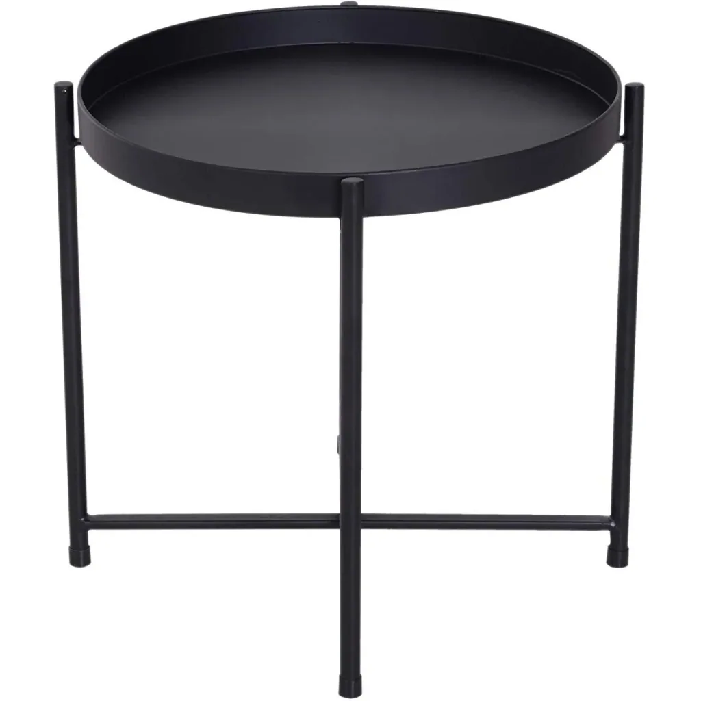 Beistelltisch Couchtisch Kaffeetisch Tablett Metall Schwarz Ø55 x H50 cm