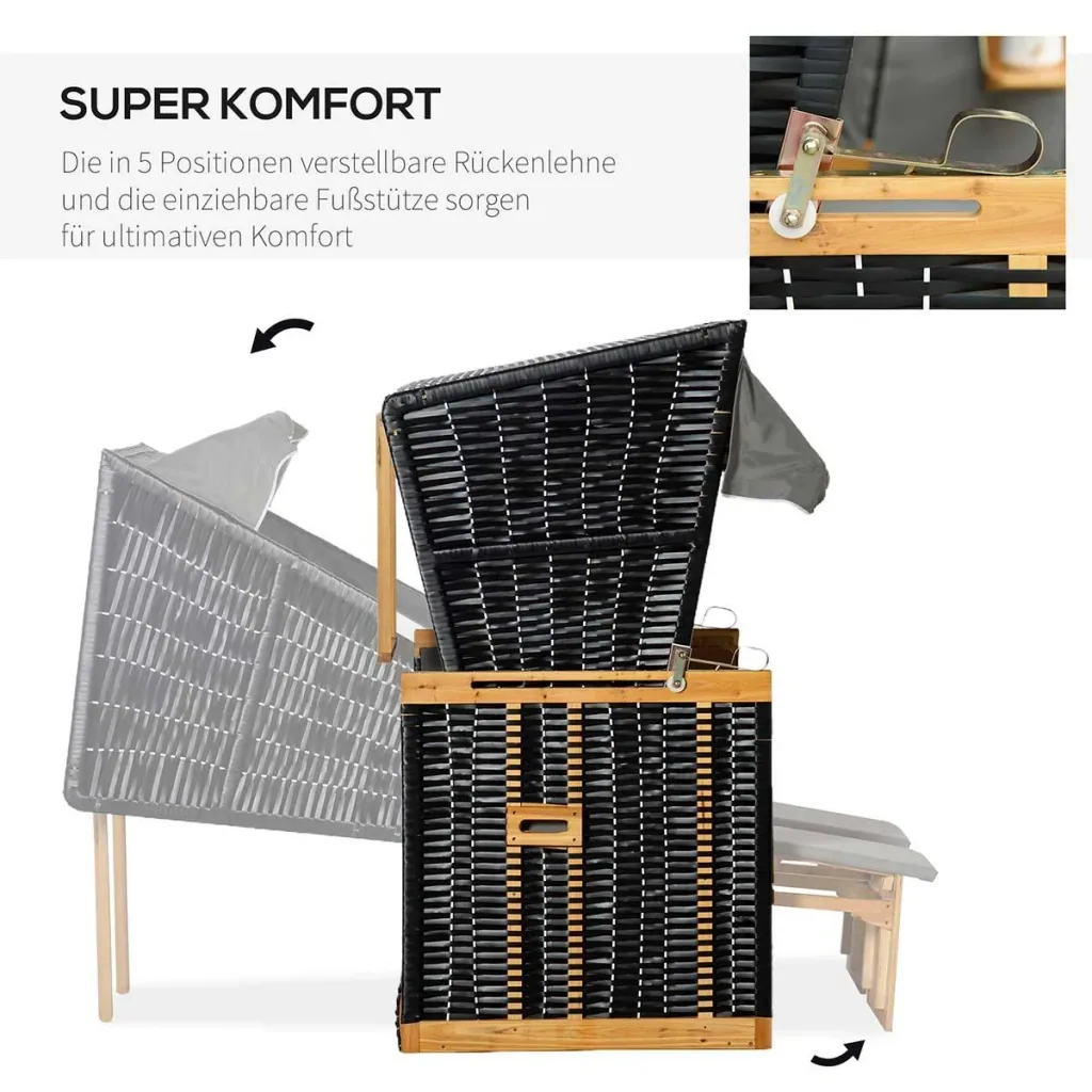 Strandkorb Volllieger Gartenliege Getrankehaltern PE Rattan Hellgrau 118 x 79 x 50 cm