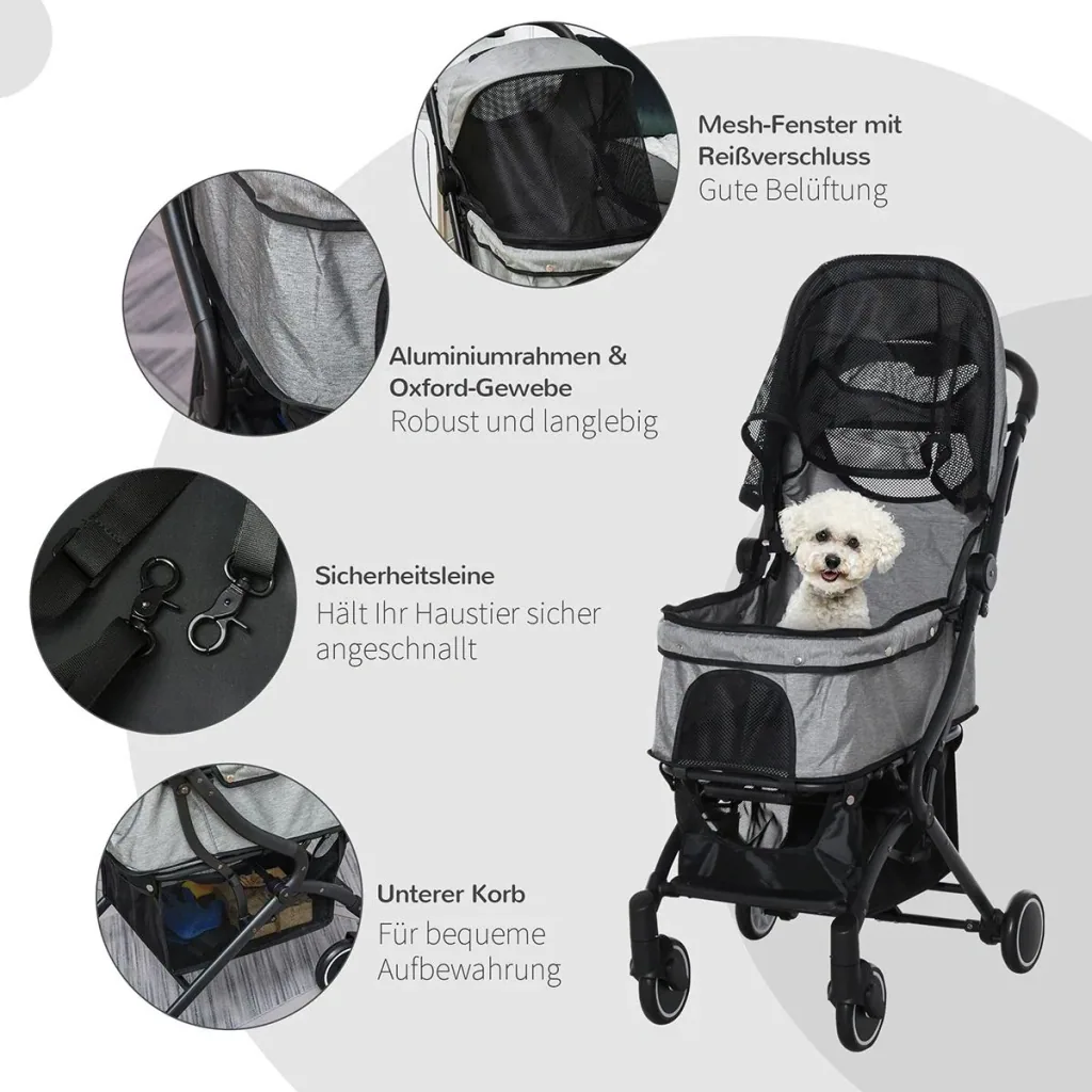 Haustierbuggy mit Klappfunktion braun, schwarz