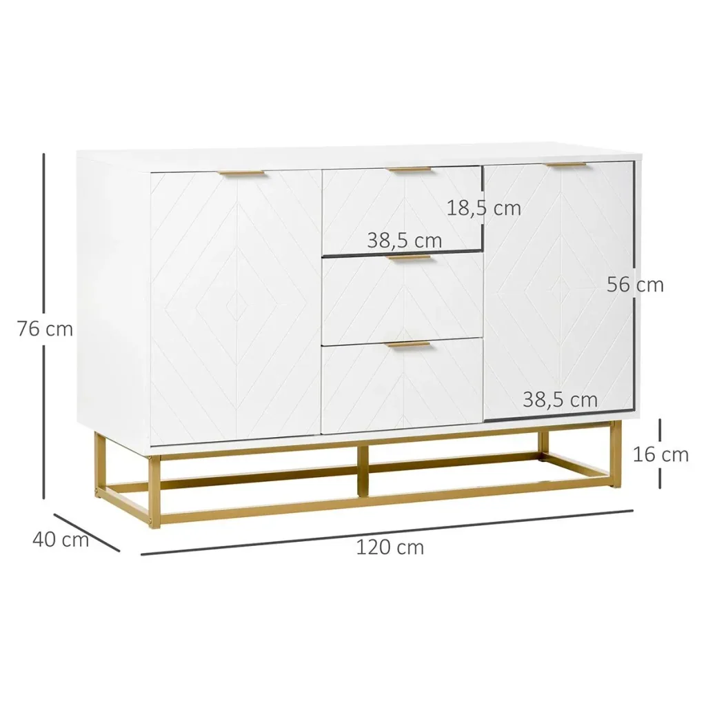 Sideboard Kommode moderner Beistellschrank mit Schränke und Schubladen Goldsockel viel Stauraum Weiß MDF Stahl 120 x 40