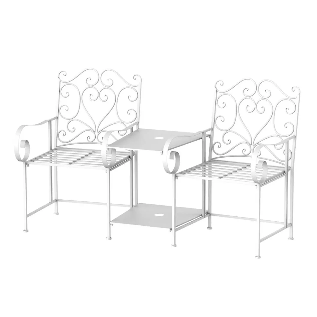 Gartenstühle mit Teetisch Balkonstuhl Sitzgruppe 2 Stühle Set Klappbar Metallrahmen 160 x 61 x 96 cm Weiß Balkonstühle M