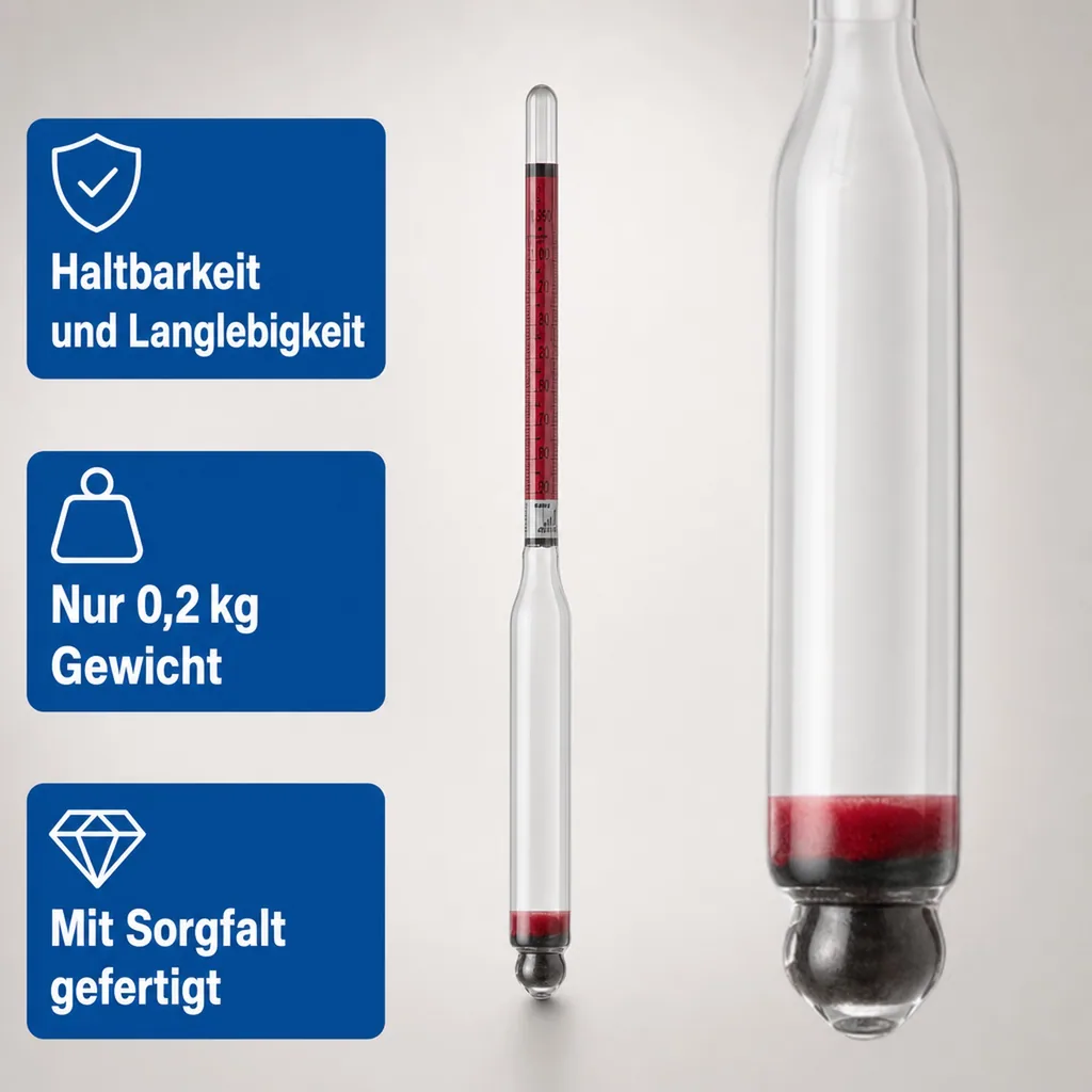 Alkoholmessgerät, Alkoholmeter, Alkoholspindel mit Cartier & Gay Lussac Skala: Kupfer-Messschnabel für exakte Destillationsergebnisse