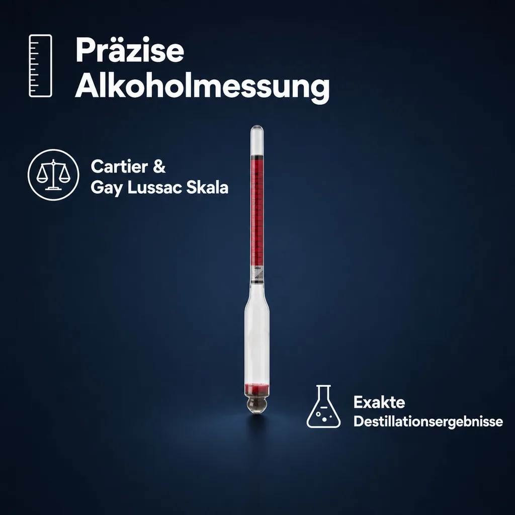 Alkoholmessgerät, Alkoholmeter, Alkoholspindel mit Cartier & Gay Lussac Skala: Kupfer-Messschnabel für exakte Destillationsergebnisse