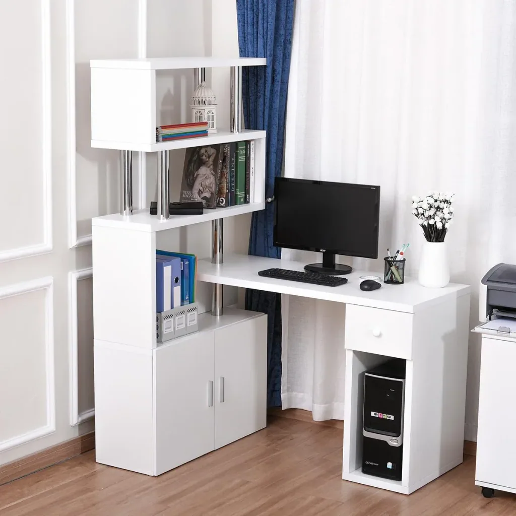 Schreibtisch in L-Form/I-Form Eckschreibtisch Computertisch Kombination-Tisch mit Bücherregal und Schublade Wabenplatte
