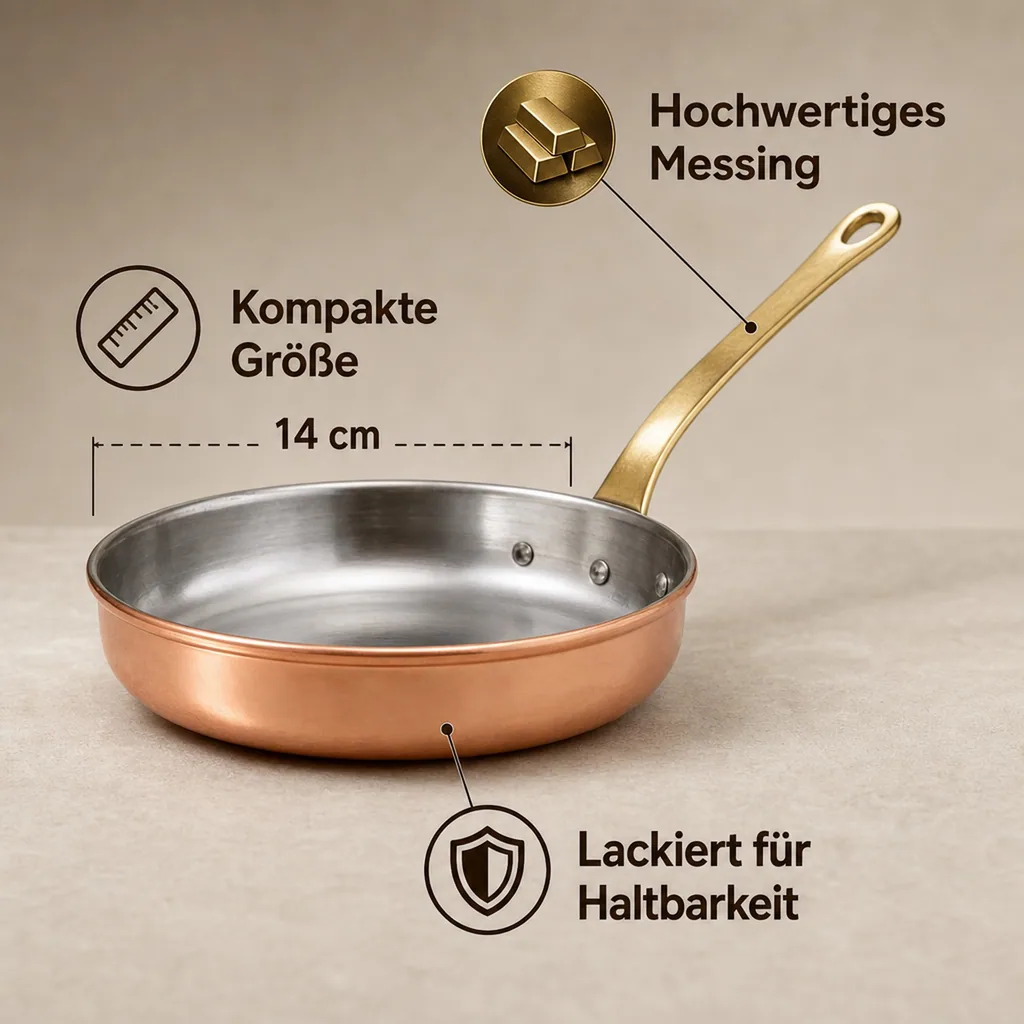 Bratpfanne, Kupferpfanne - aus Kupfer und Messing, 14cm