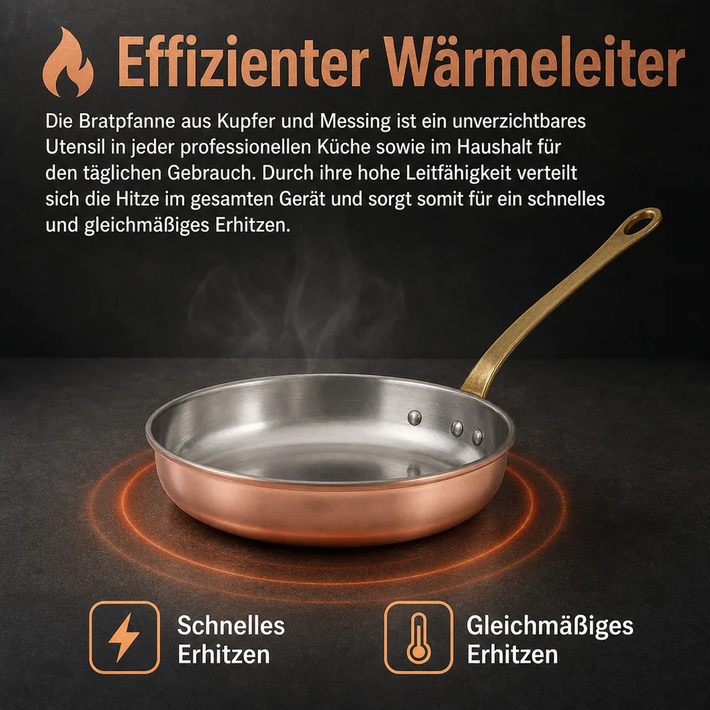 Bratpfanne, Kupferpfanne - aus Kupfer und Messing, 14cm