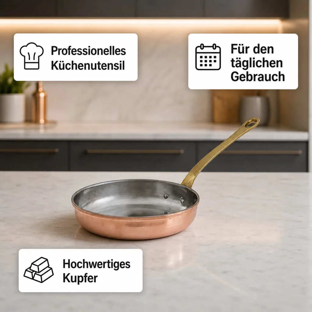 Bratpfanne, Kupferpfanne - aus Kupfer und Messing, 14cm