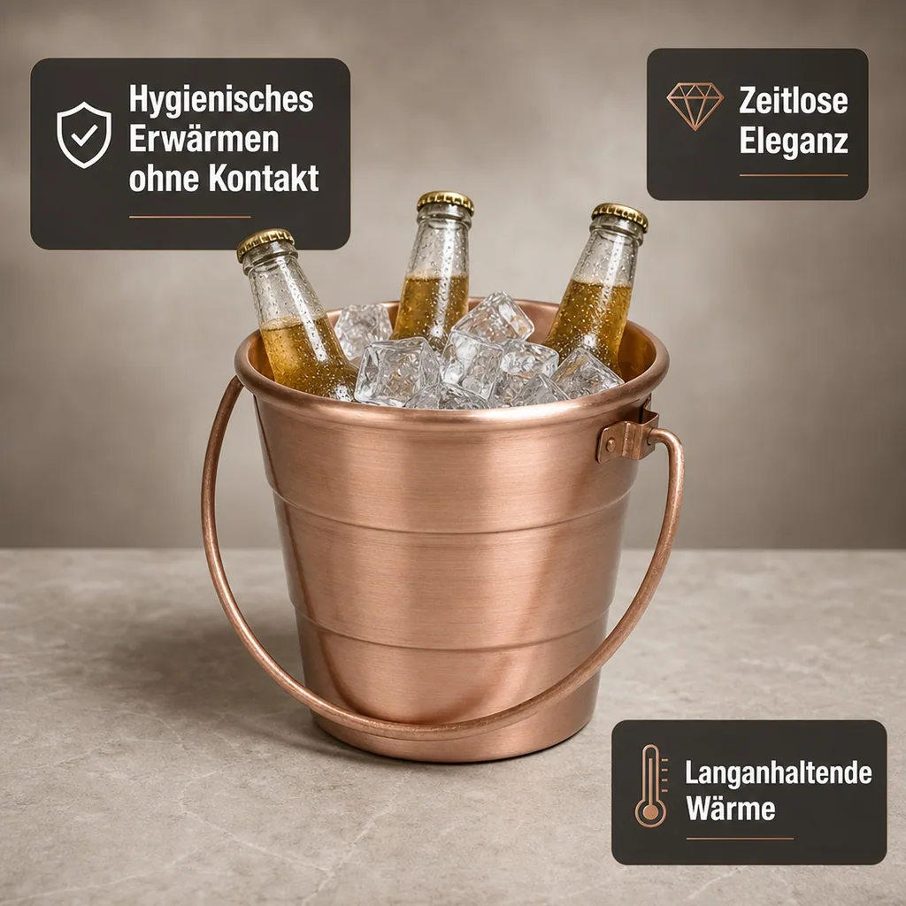 Bierwärmer, Kupfereimer - Hält die Temperatur von Bier und anderen Getränken aufrecht