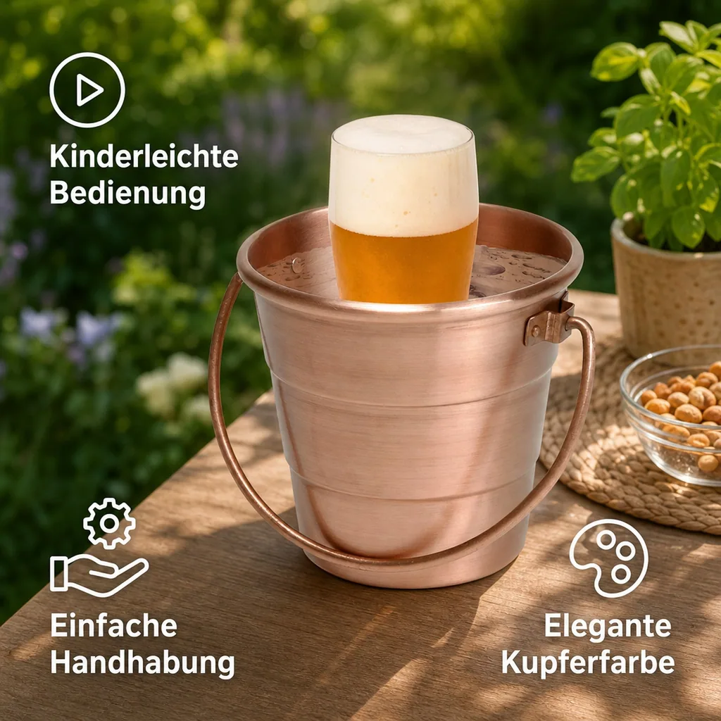 Bierwärmer, Kupfereimer - Hält die Temperatur von Bier und anderen Getränken aufrecht