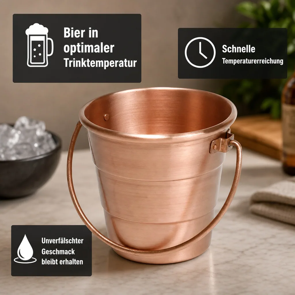 Bierwärmer, Kupfereimer - Hält die Temperatur von Bier und anderen Getränken aufrecht