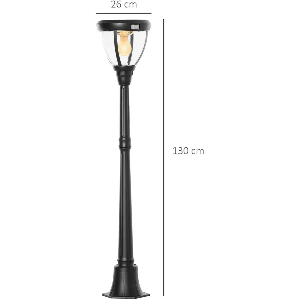 Solar Garten Laterne Gartenlampe Wegleuchte mit 31 LED 150 Lumen 3000K Aluminium gehärtetes Glas Schwarz 26 x 26 x 130 c