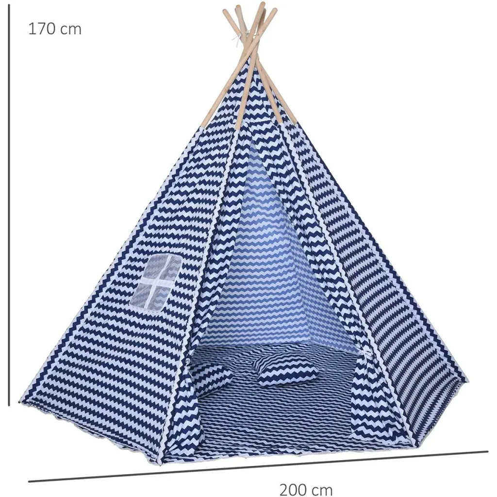 Tipi-Kinderzelt mit Bodenmatte blau, weiß