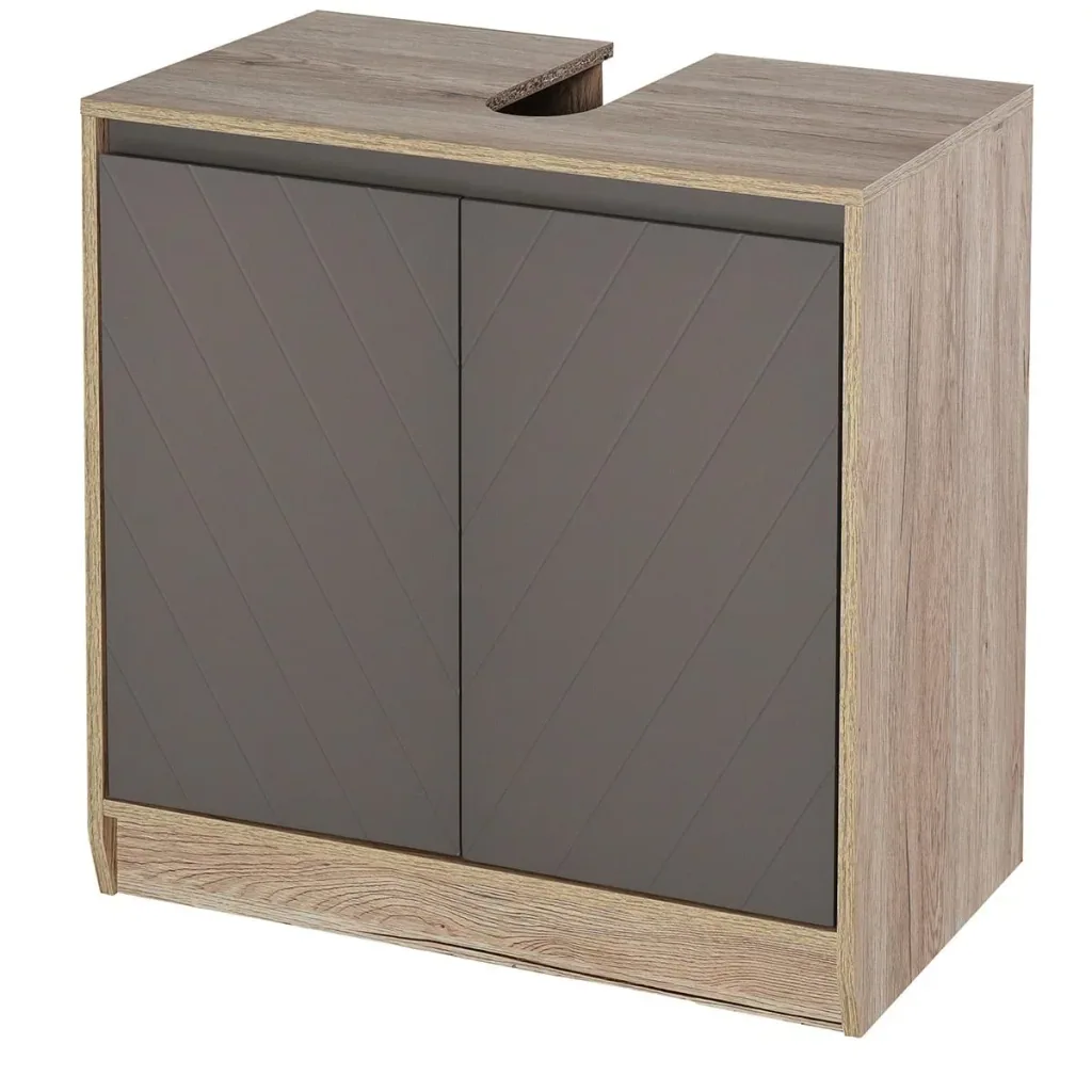 Waschbeckenunterschrank Badschrank Badmöbel mit 2 Türen Unterschrank MDF Grau+Eiche 60 x 30 x 59,8 cm