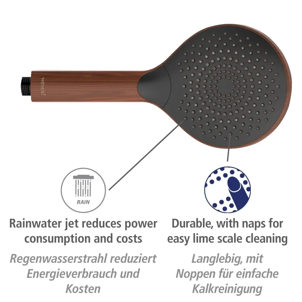 Wasserspar-Duschkopf Watersaving Wood, Ø 12 cm