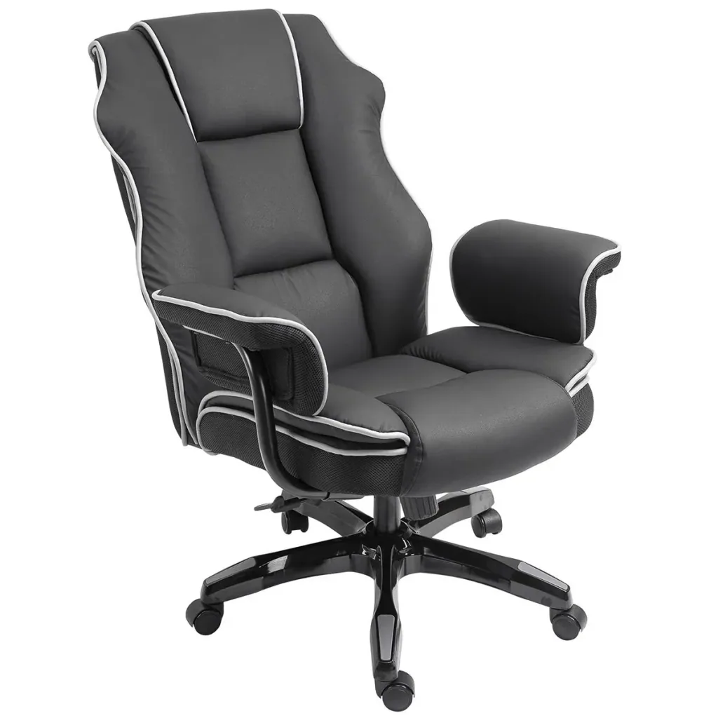 Ergonomischer Bürostuhl mit Armlehnen, Höhenverstellbarer Schreibtischstuhl mit Wippfunktion, Drehstuhl, Kunstleder, Sch