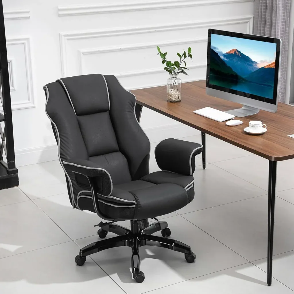 Ergonomischer Bürostuhl mit Armlehnen, Höhenverstellbarer Schreibtischstuhl mit Wippfunktion, Drehstuhl, Kunstleder, Sch