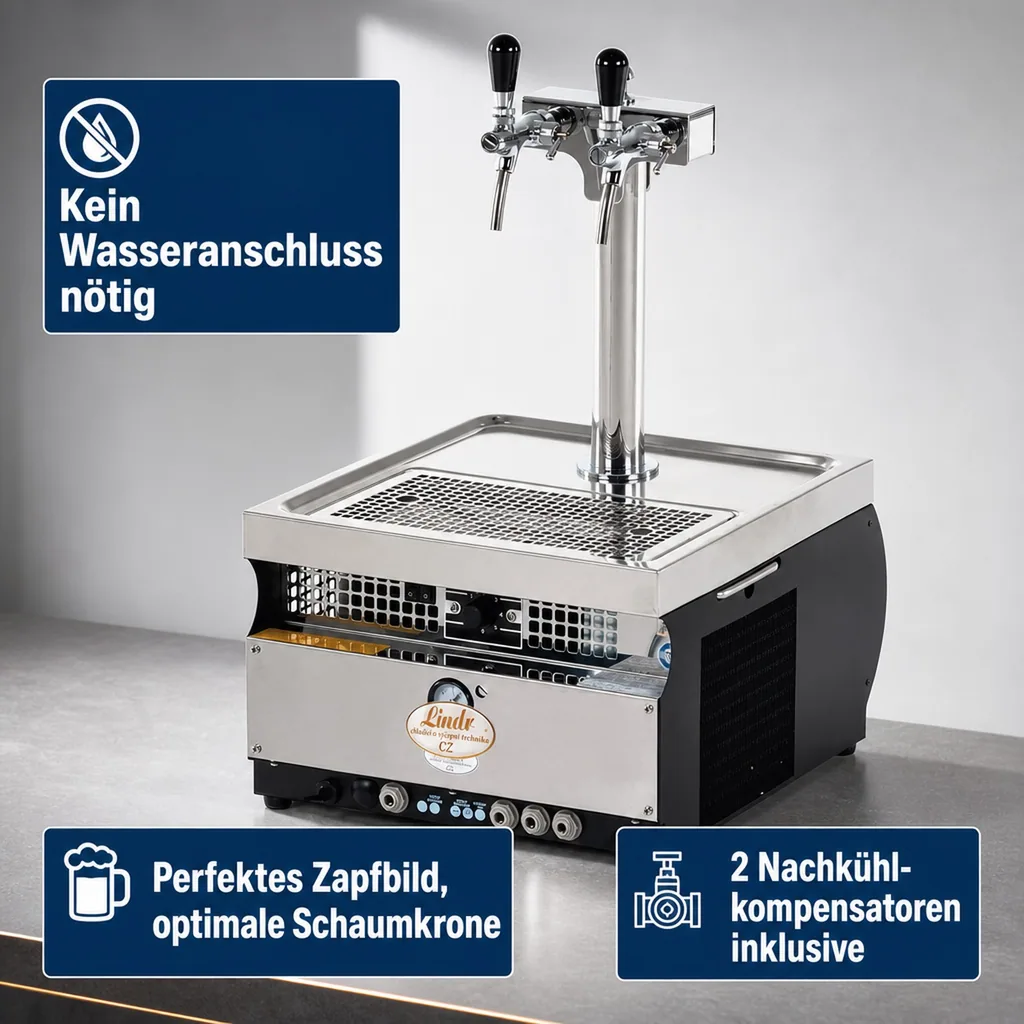 Zapfanlage, Bierzapfanlage Kontakt 55/K Profi, 2-leitig Trockenkühlgerät aus Edelstahl, 50 Liter/h Membranpumpe, Green Line