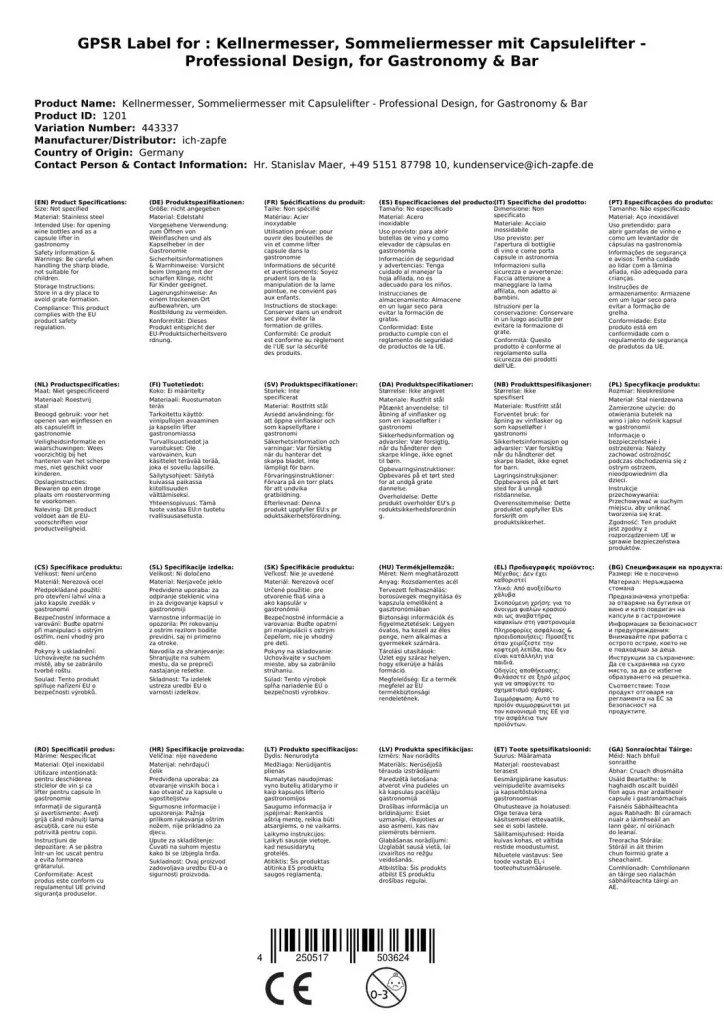 Kellnermesser, Sommeliermesser mit Kapselheber - Profi-Ausführung, für Gastronomie & Bar
