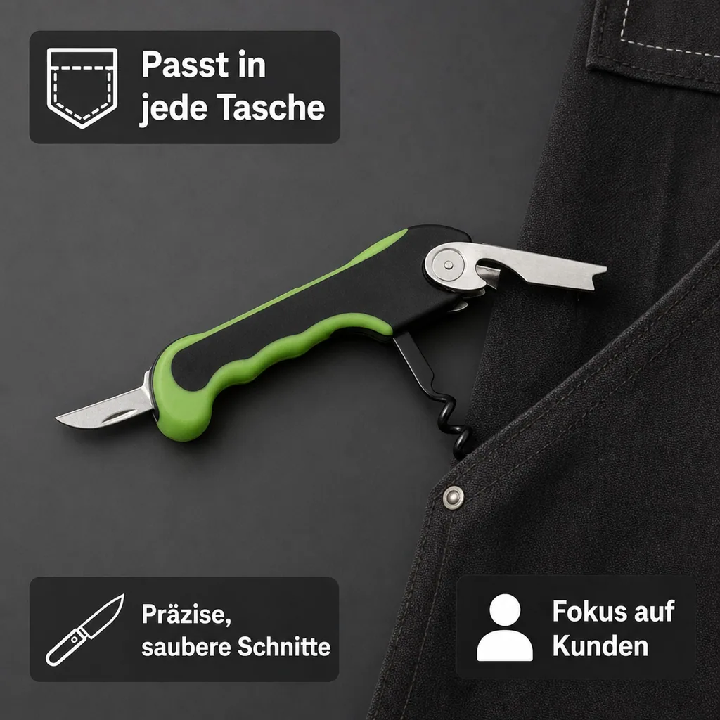Kellnermesser, Sommeliermesser mit Kapselheber - Profi-Ausführung, für Gastronomie & Bar