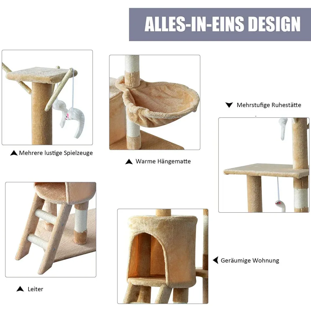 Katzenbaum Kratzbaum Katzenkratzbaum Kletterbaum 4 Spielzeug Beige