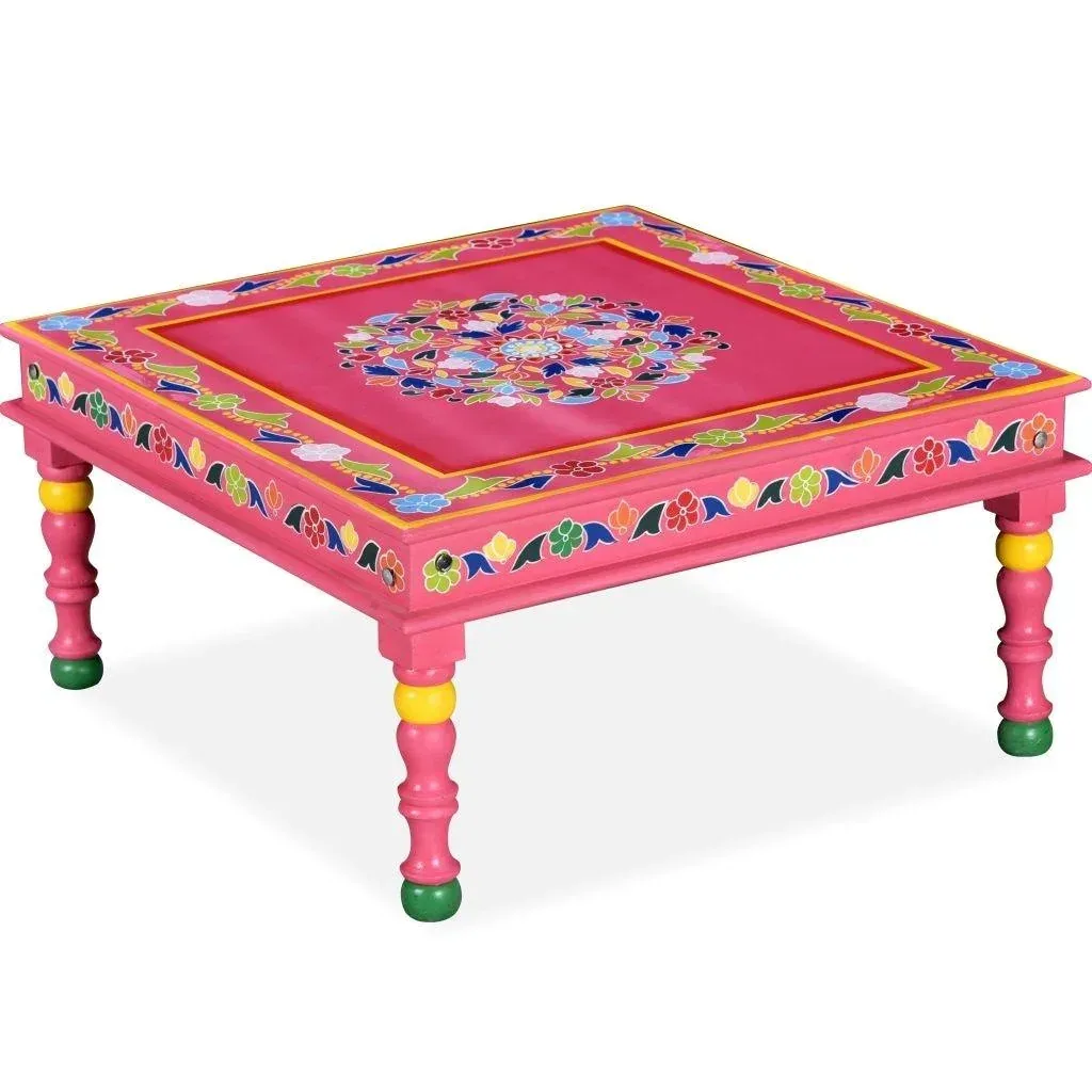 Couchtisch handbemaltes massives Mangoholz rosa