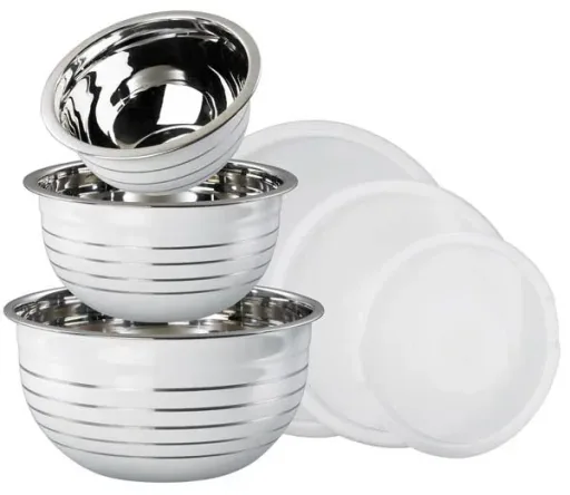 Schüssel-Set mit Deckel, Edelstahl, Weiß, 6-teilig