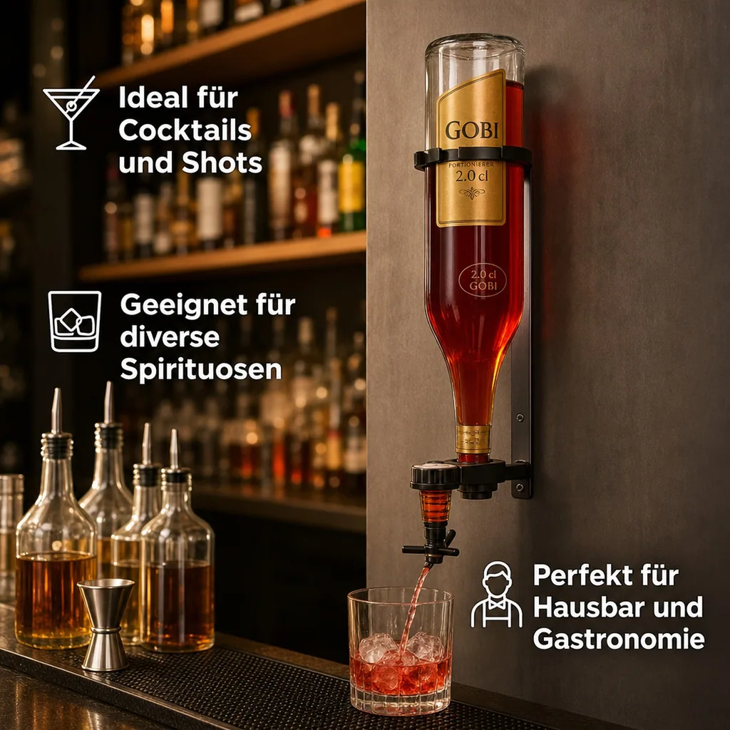PRIMA Portionierer, Spirituosen Dosierer, Getränkeportionierer - 2.0 cl. inkl. Wandhalter für 3 Liter Flaschen
