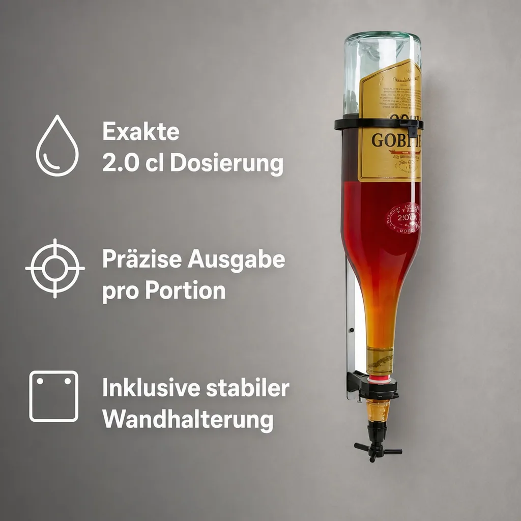 PRIMA Portionierer, Spirituosen Dosierer, Getränkeportionierer - 2.0 cl. inkl. Wandhalter für 3 Liter Flaschen
