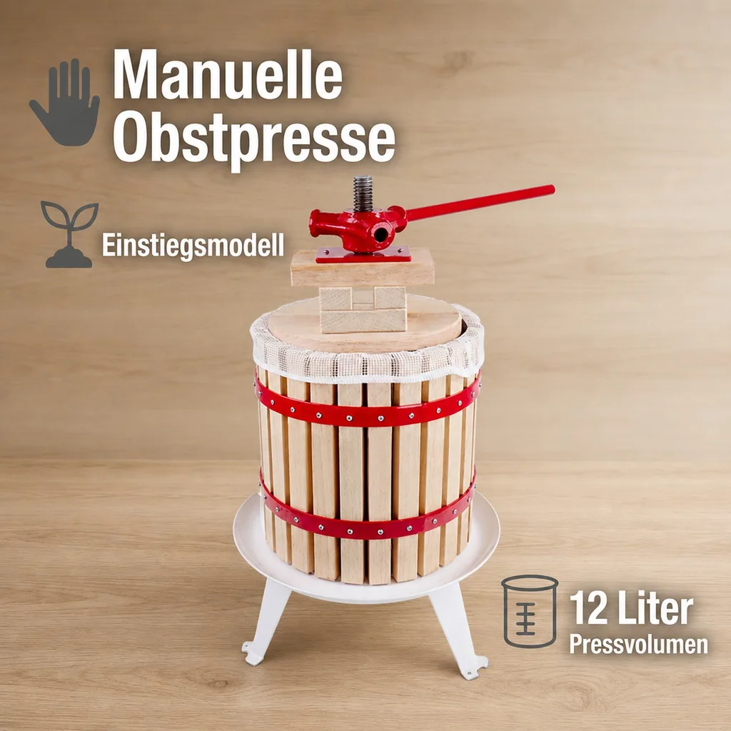 Saftpresse, Obstpresse, Weinpresse, Apfelpresse - Korb aus Holz 12L