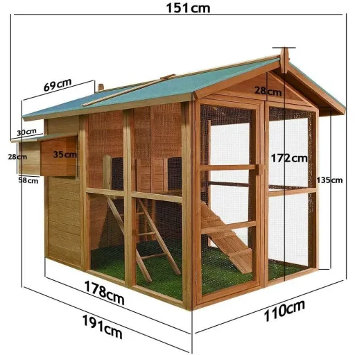 Hühnerstall 148 x 151 x 172 cm, Holz, Braun