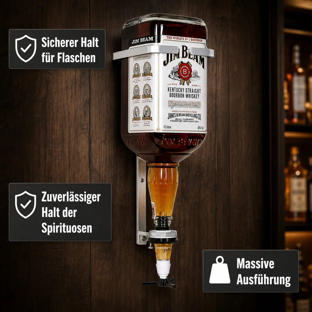 JIM BEAM Flaschenhalter, Flaschen Wandhalterung, Wandhalter für die 4.5 Liter Flasche