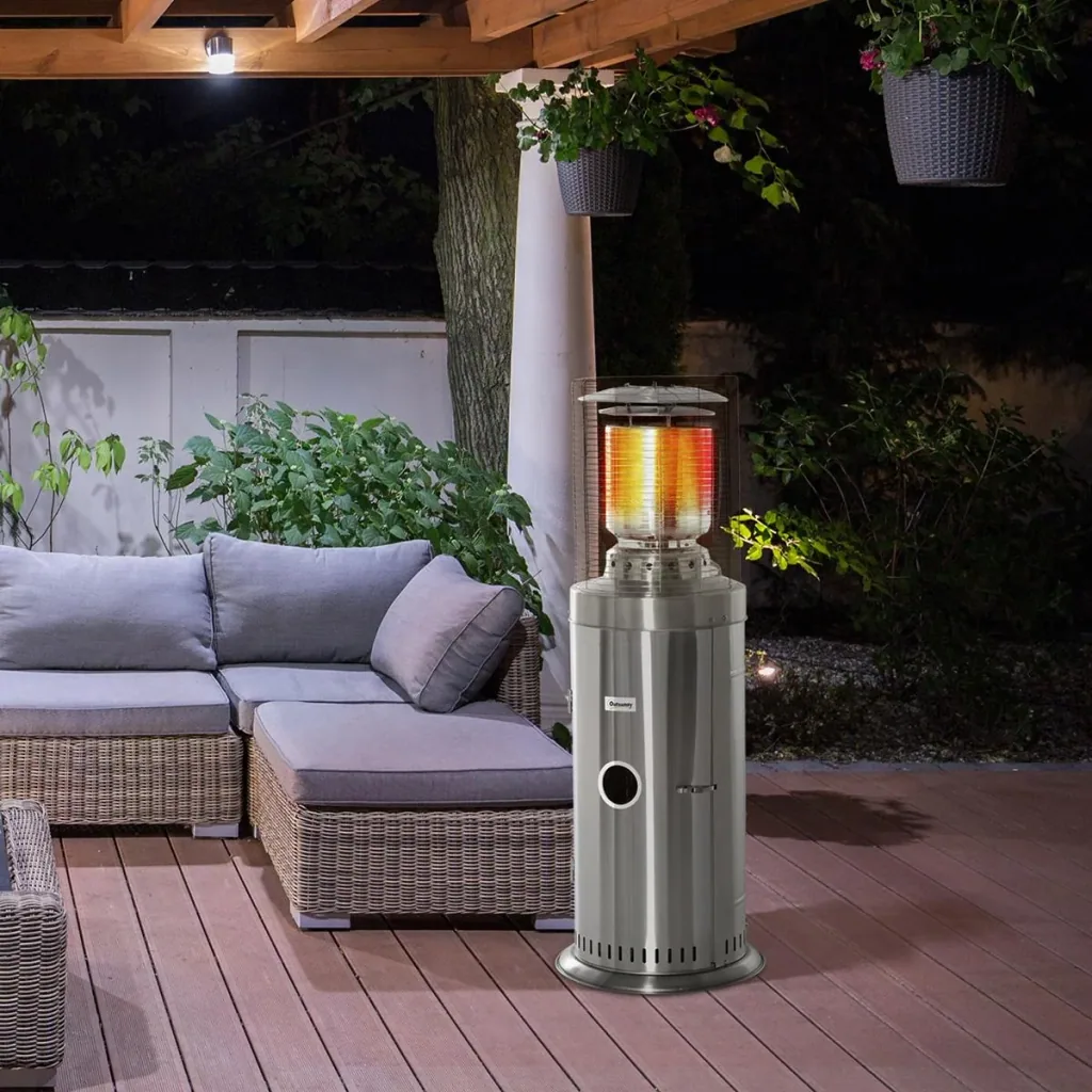 Heizstrahler Terrassenheizer mit Handgriff und Rädern Terrassenstrahler mit Drehknopf rollbar Gas 10KW elegantes Aussehe