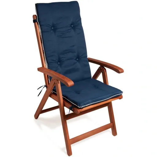 6x Sitzkissen Vanamo Blau mit cremefarbenem Einband - 120 x 45 x 5cm
