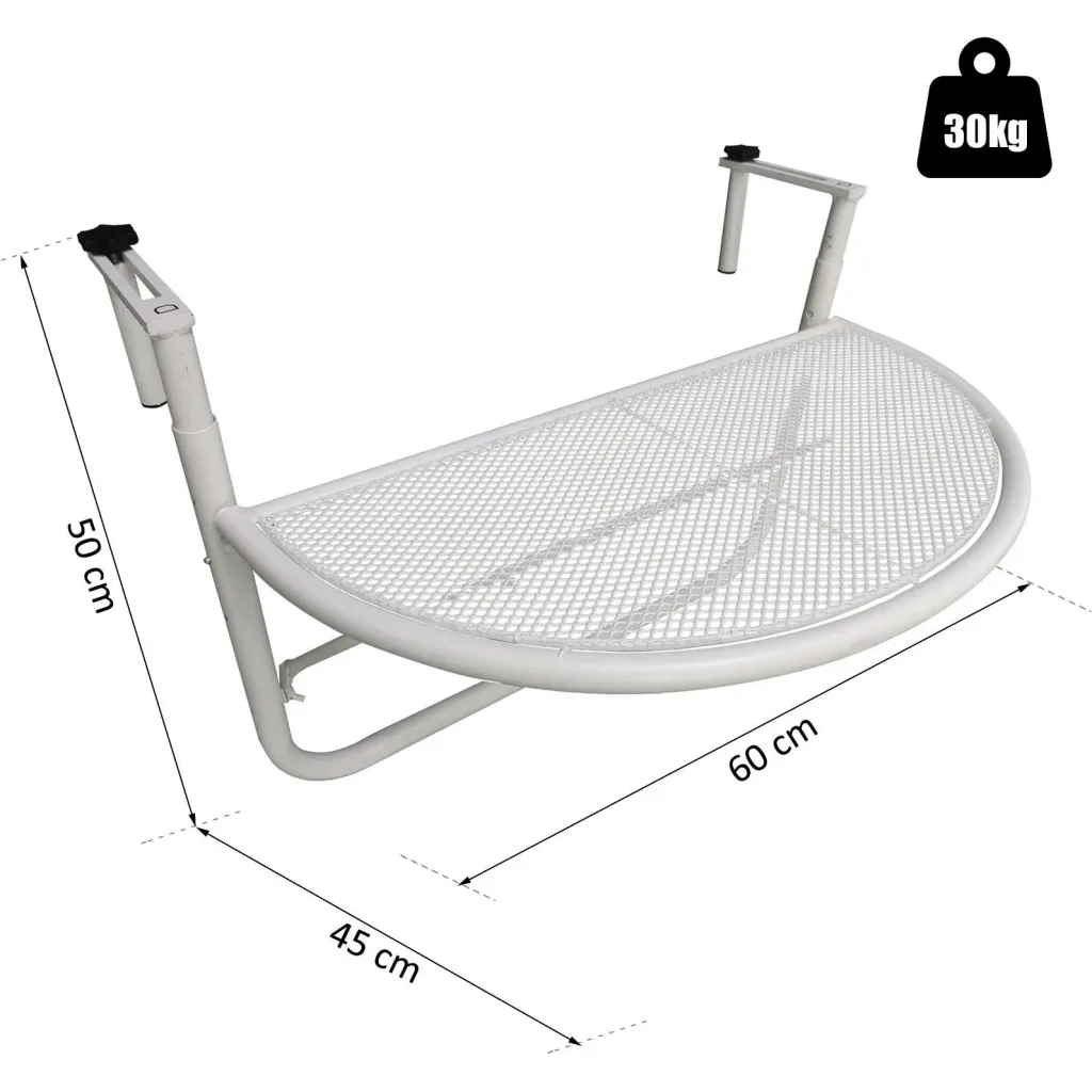Balkonhängetisch Hängetisch höhenverstellbar halbrund Ø30 cm Terrasse Metall Weiß