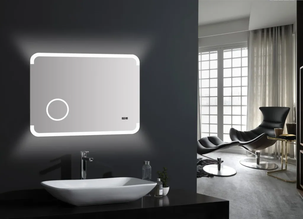 Badezimmerspiegel mit Beleuchtung, "Harmony" - 80 x 60 cm mit hinterleuchtetem Raumlicht