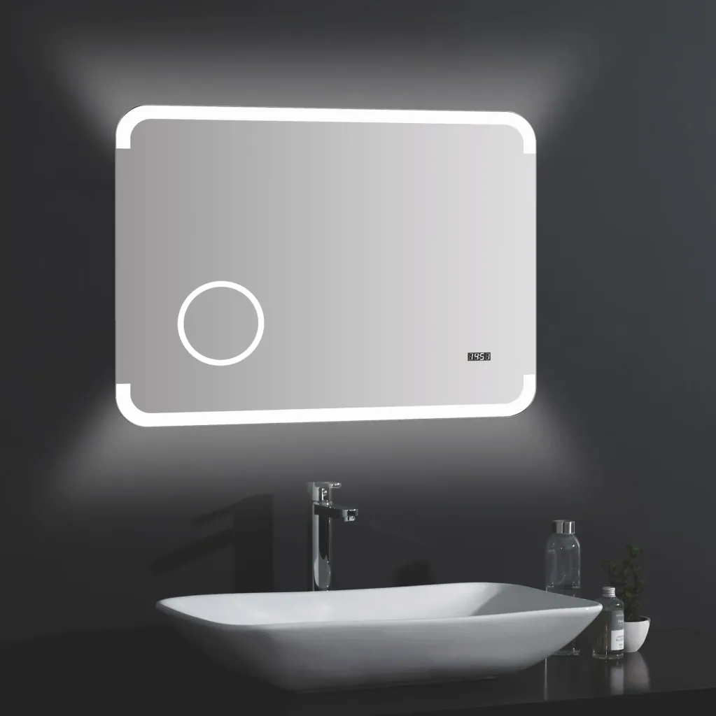 Badezimmerspiegel mit Beleuchtung, "Harmony" - 80 x 60 cm mit hinterleuchtetem Raumlicht