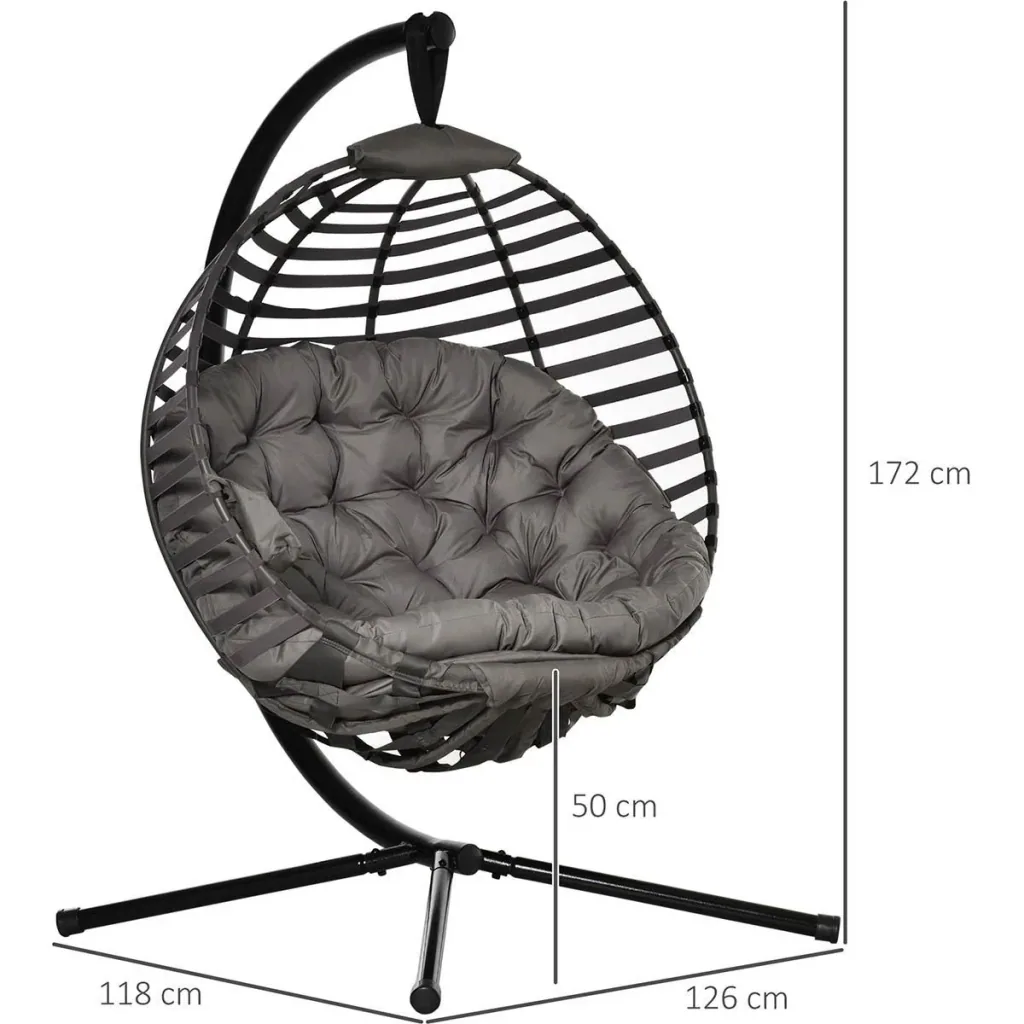 Hängesessel Hängekorb mit Gestell für 2 Personen Hängeschaukel Hängestuhl mit Kissen Korb faltbar Stahl 126 x 118 x 172