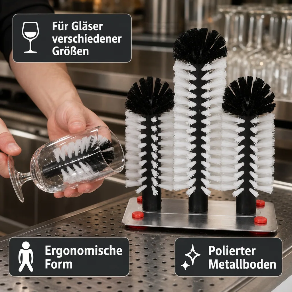 Gläserspülbürste, Gläserspülgerät mit Metallboden, 2 x 18 cm u. 1 x 25 cm