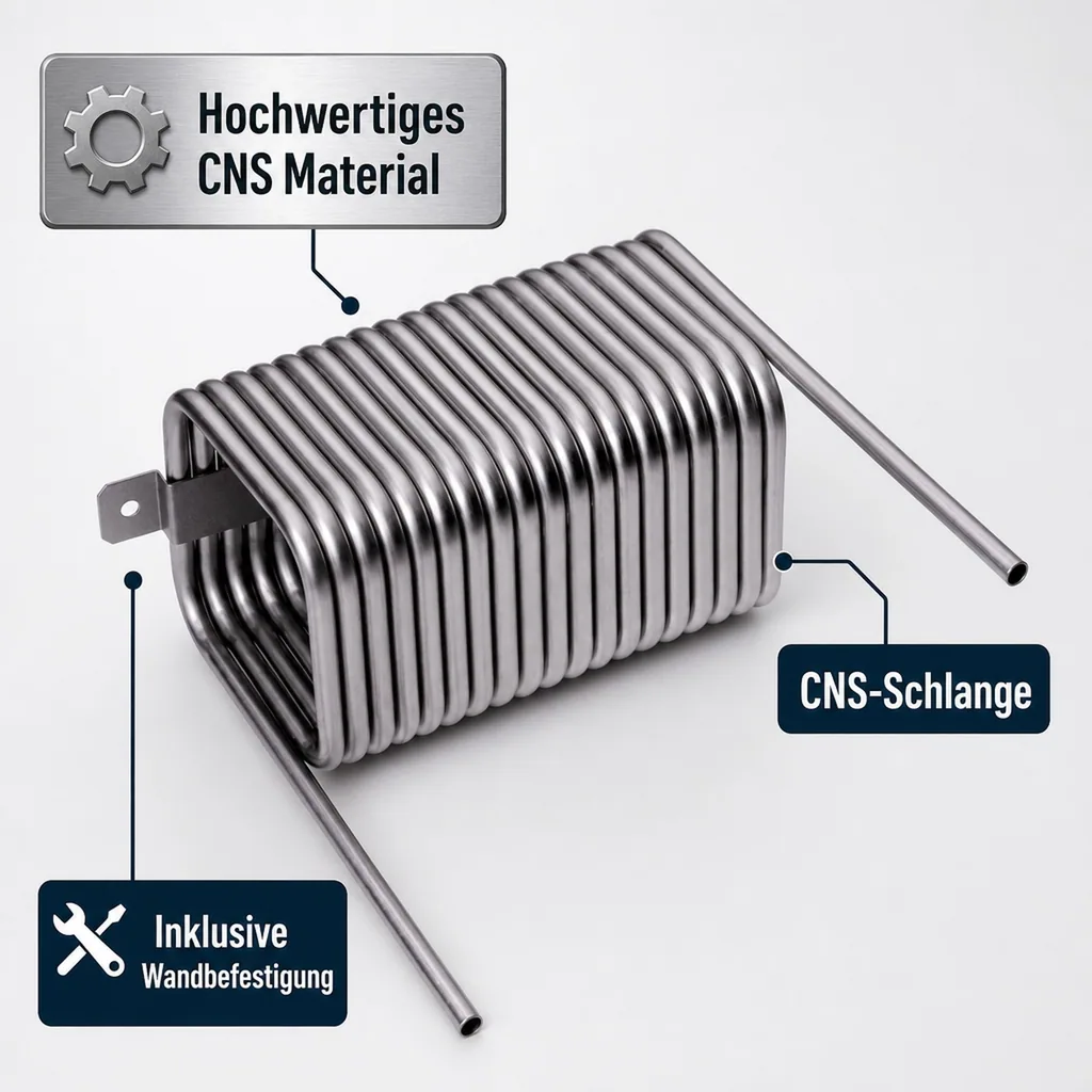 Kühlschlange, Würzekühler, Beruhigungsschlange - aus CNS, 10 x 10 cm, eckig
