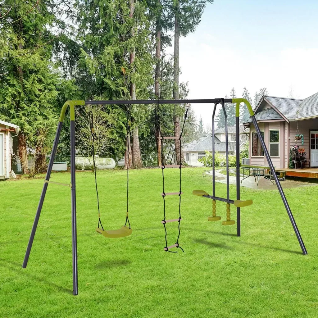 Kinder Gartenschaukel mit Wippe und Seilleiter schwarz/hellgrün