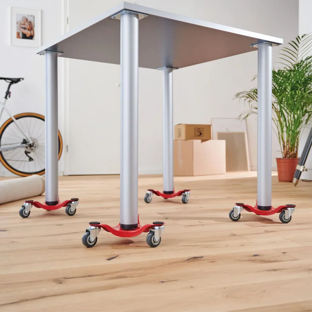 Transporthilfe MM 1196, 25 x 25 x 7,5 mm, softe Rollen Ø 50 mm, Stahl beschichtet, rot, Tragkraft 100 kg