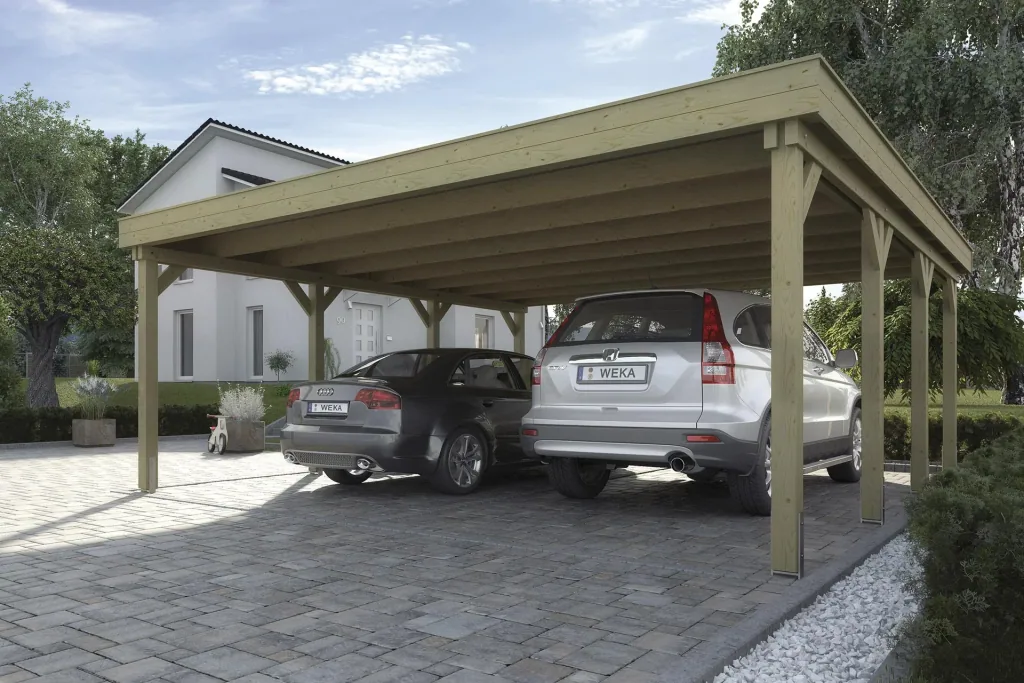 Doppelcarport 609 Gr. 1, 600 x 614 x 240 cm, kesseldruckimprägniert mit Trapezblech-Dach