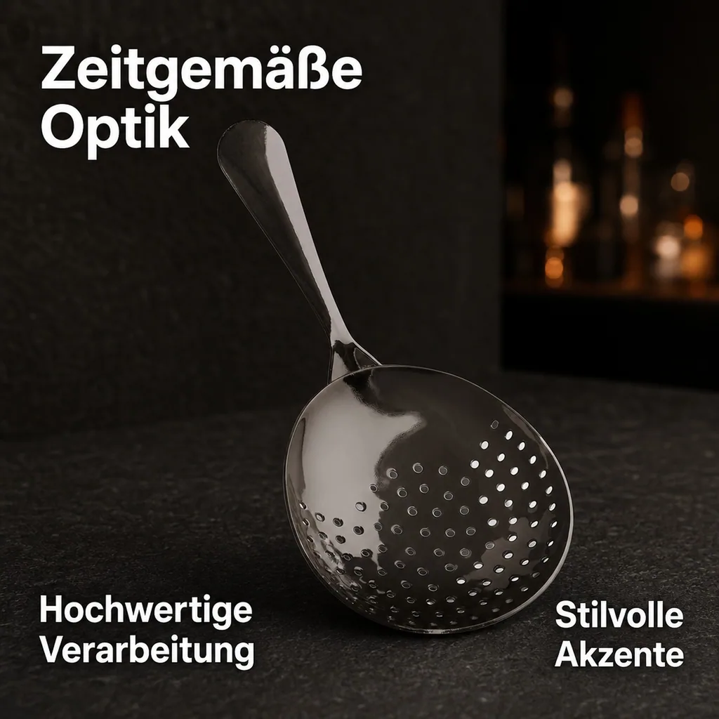 Julep Sieb, Julip Strainer - Edelstahl 304 - Gunmetal Black - Ergonomisches Barsieb
