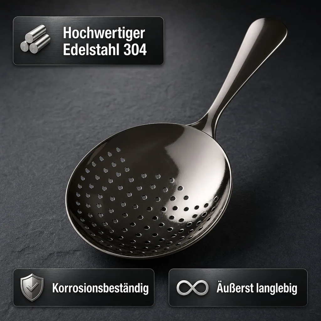 Julep Sieb, Julip Strainer - Edelstahl 304 - Gunmetal Black - Ergonomisches Barsieb
