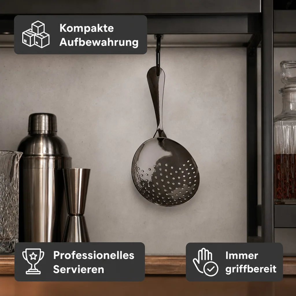 Julep Sieb, Julip Strainer - Edelstahl 304 - Gunmetal Black - Ergonomisches Barsieb