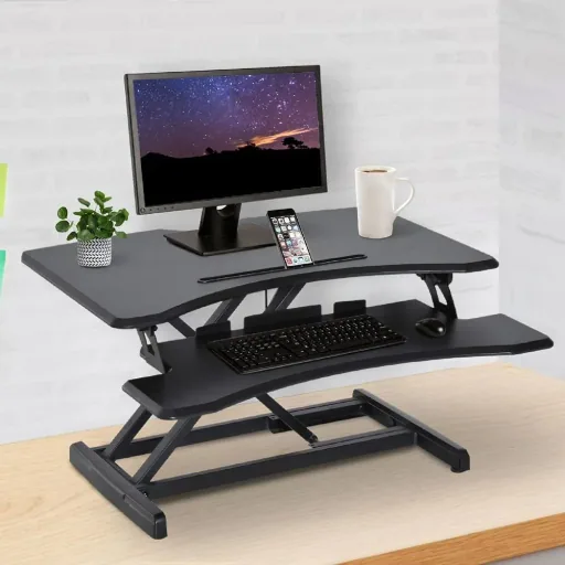 Höhenverstellbar Sitz-Steh-Schreibtisch Stehschreibtisch Schwarz L76 x B68 x H(12,5-42) cm