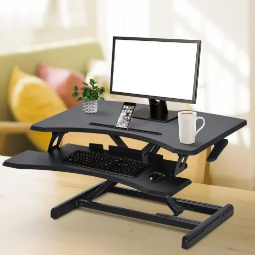 Höhenverstellbar Sitz-Steh-Schreibtisch Stehschreibtisch Schwarz L76 x B68 x H(12,5-42) cm