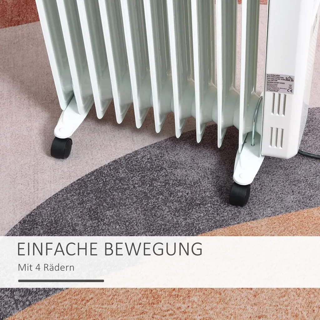 Ölradiator tragbar elektrisch Heizkörper 2290-2720W 3 Heizstufen 24-Stunden-Timing mit 4 Rollen Stahl 50,5 x 24 x 63 cm
