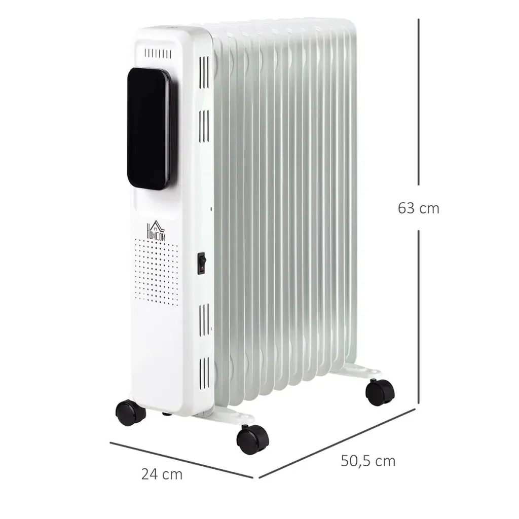 Ölradiator tragbar elektrisch Heizkörper 2290-2720W 3 Heizstufen 24-Stunden-Timing mit 4 Rollen Stahl 50,5 x 24 x 63 cm